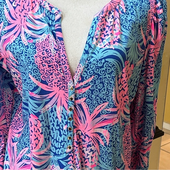 Lilly Pulitzer Marlie Dress Borealis Blue Tropical Down Low Pineapple Print XL - Picture 4 of 16
